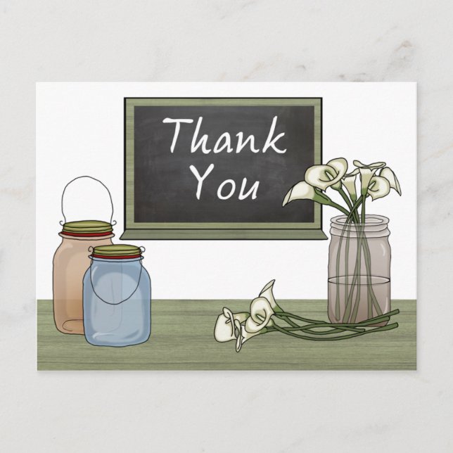 Calla Lily Chalkboard Mason Jar Danke Postcard Postkarte (Vorderseite)