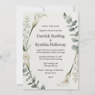 Calla Lily & Eucalyptus Botanische Elegante Save-D Einladung