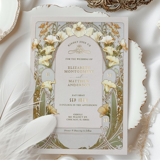 Calla Lily Gold Foil Wedding Einladung von Mucha (Von Creator hochgeladen)