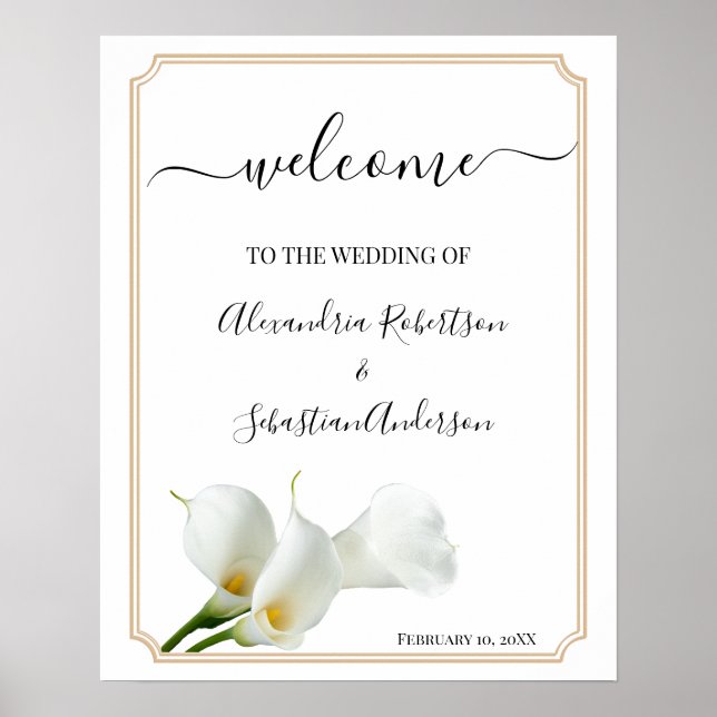 Calla Lily Greenerenerity Wedding Willkommenszeich Poster (Vorne)