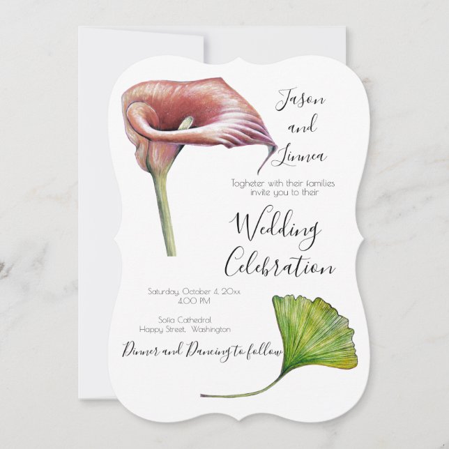Calla Lily Greenery Minimalistisch Elegante Einlad Einladung (Vorderseite)