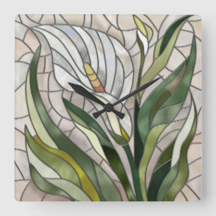 Calla Lily Mosaic Art Quadratische Wanduhr