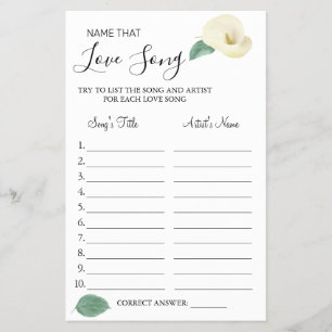 Calla Lily Name dieser Liebe Song Dusche Spielkart Flyer