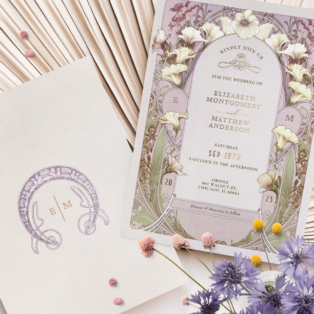 Calla Lily Rose Gold Foil Hochzeit Einladung Mucha (Von Creator hochgeladen)