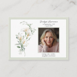 Calla Lily Sage Green Memorial Photo Prayer Card Visitenkarte