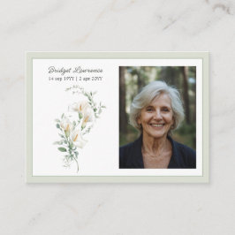 Calla Lily Sage Green Memorial Photo Prayer Card Visitenkarte