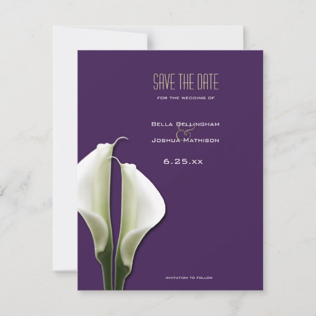 Calla Lily Save the Date auf Lila Ankündigung (Vorderseite)