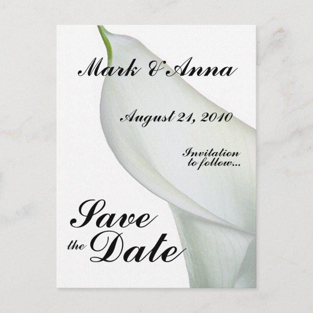 Calla Lily Save the Date Postcard Ankündigungspostkarte (Vorderseite)