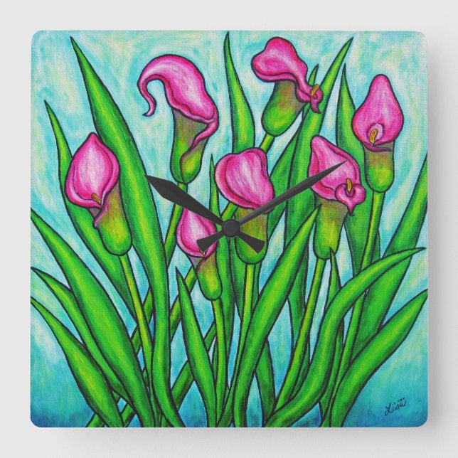 Calla Lily Square Wall Clock Quadratische Wanduhr (Vorderseite)