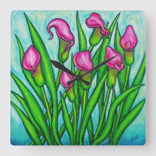 Calla Lily Square Wall Clock Quadratische Wanduhr