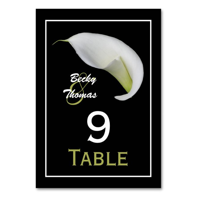 Calla Lily Wedding Tischnummern Cards (Vorderseite)