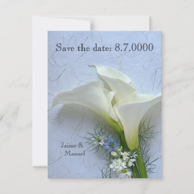 Calla lis mit Nigella und Stock Blume Save The Date (Vorderseite)