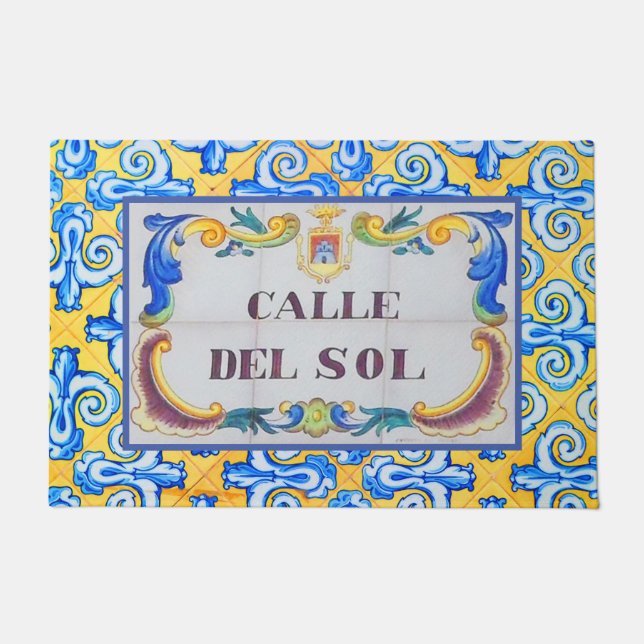 Calle Del Sol Spanish Street Name, Blue Yellow Fußmatte (Vorderseite)