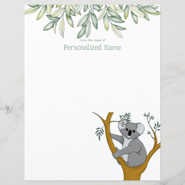 Callie Koala Eukalyptus Ungereiftes Papierblatt (Vorderseite)