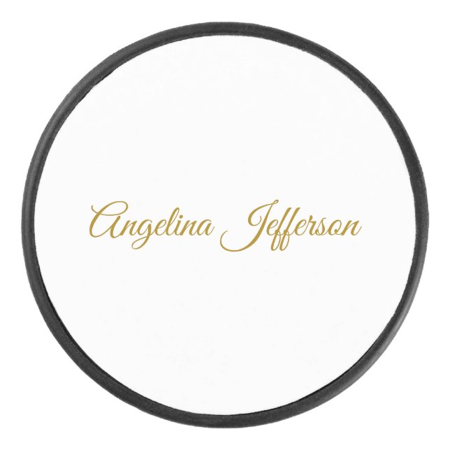 Calligrafie Beruflich Elegance Gold Color Eishockey Puck (Vorderseite)