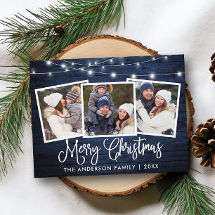 Calligrafie Christmas Blue Wood Lights 3 Foto Postkarte