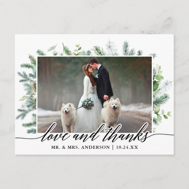 Calligrafie Christmas Pine Greenery Wedding Foto Postkarte (Vorderseite)