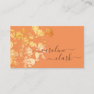 Calligrafie Elegante Pfirsich Coral Floral Golden  Visitenkarte