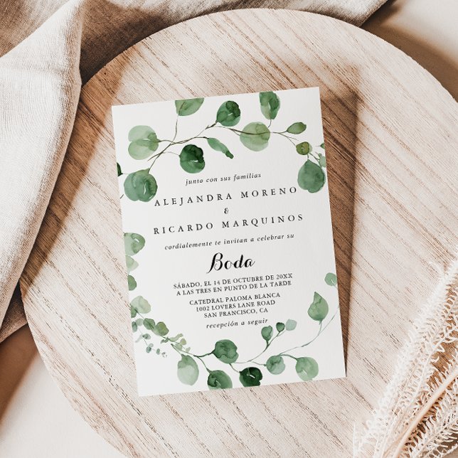 Calligrafie Eukalyptus Spanish Wedding Einladung (Von Creator hochgeladen)