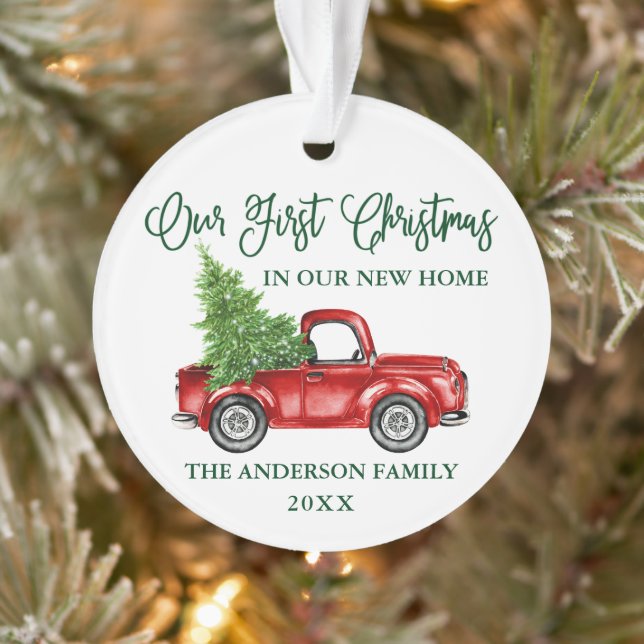 Calligrafie First Christmas New Zuhause Truck Ornament (Baum)