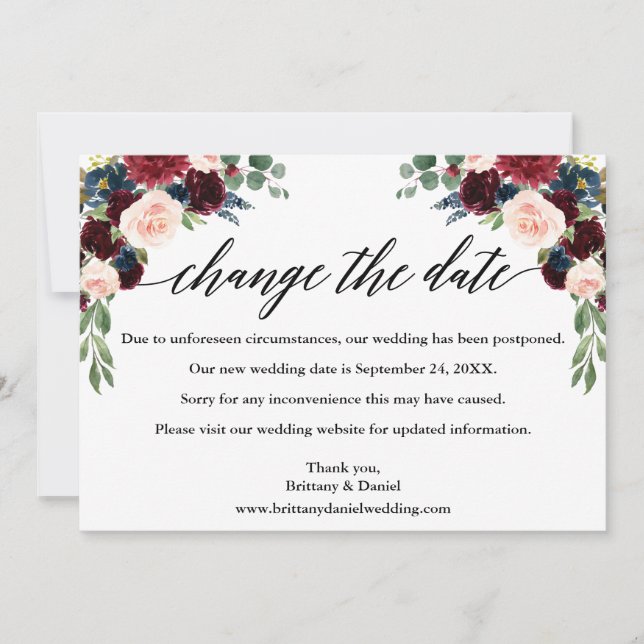 Calligrafie Floral New Wedding Date Card Save The Date (Vorderseite)