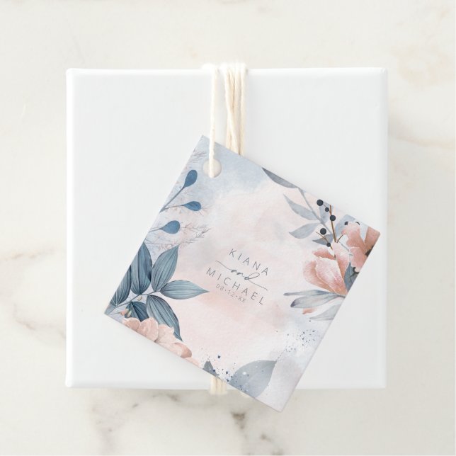 Calligrafie Floral Wedding Dusty Blue ID771 Geschenkanhänger (Beispiel)