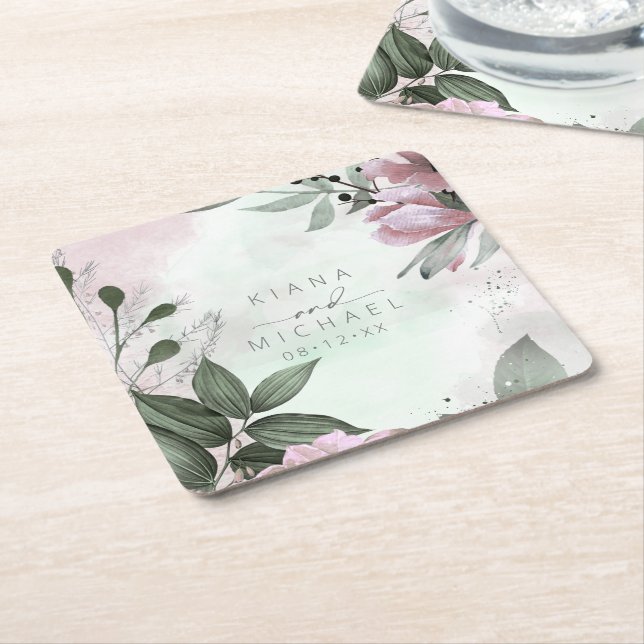Calligrafie Floral Wedding Mauve ID771 Rechteckiger Pappuntersetzer (angewinkelt)