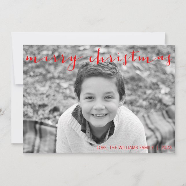Calligrafie Frohe Weihnachten Horizontal Foto-Kart (Vorderseite)