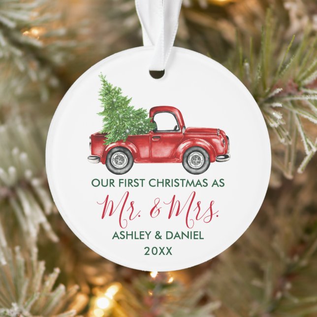 Calligrafie Herr Mrs. Christmas Truck Red Green Ornament (Baum)