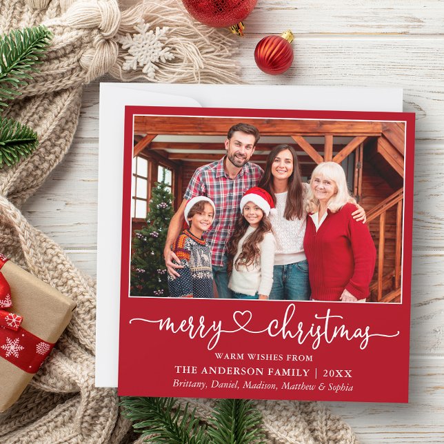 Calligrafie Herz Skript Weihnachtsplatz Rot Feiertagskarte (Customize to add text to back of card.)