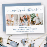 Calligrafie Merry Christmas Dusty Blue 3 Foto Feiertagskarte<br><div class="desc">Modern Trendy Calligraphy Script 3 Foto Family Foto Collage Frohe Weihnachtskarte - Dusty Blue</div>