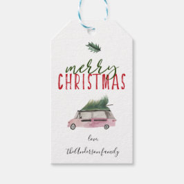 Calligrafie Merry Christmas Van & Baum grün rot Geschenkanhänger