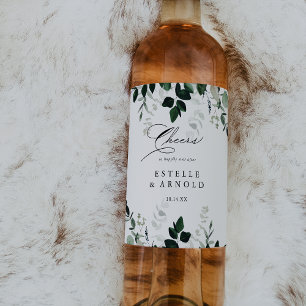 Calligrafie Minimalistisch Greenery Cheers Wedding Weinetikett
