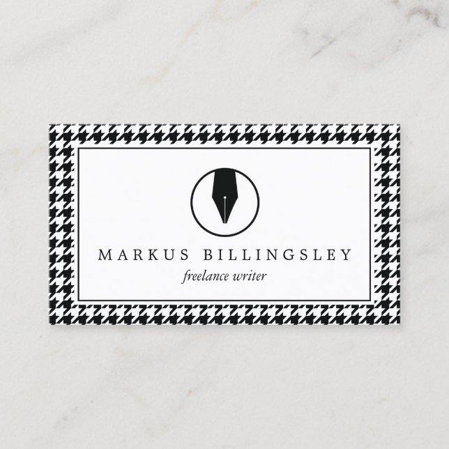 Calligrafie Pen Nib Logo mit Hahnentrittmuster-Mus Visitenkarte (Vorderseite)