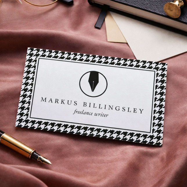 Calligrafie Pen Nib Logo mit Hahnentrittmuster-Mus Visitenkarte (Von Creator hochgeladen)