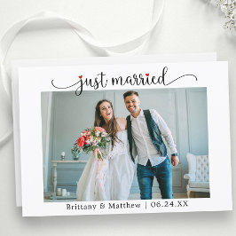 Calligrafie Red Heart Just Married Foto Hochzeit Ankündigung