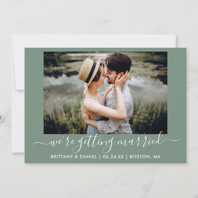 Calligrafie Sage Green Getried Save The Date (Vorderseite)