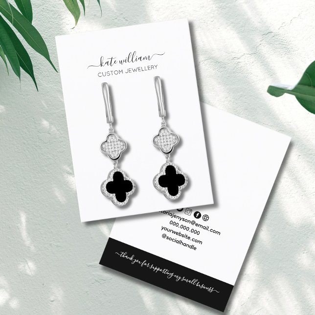Calligrafie Schwarz-weiß Earring Display Card Visitenkarte (Von Creator hochgeladen)