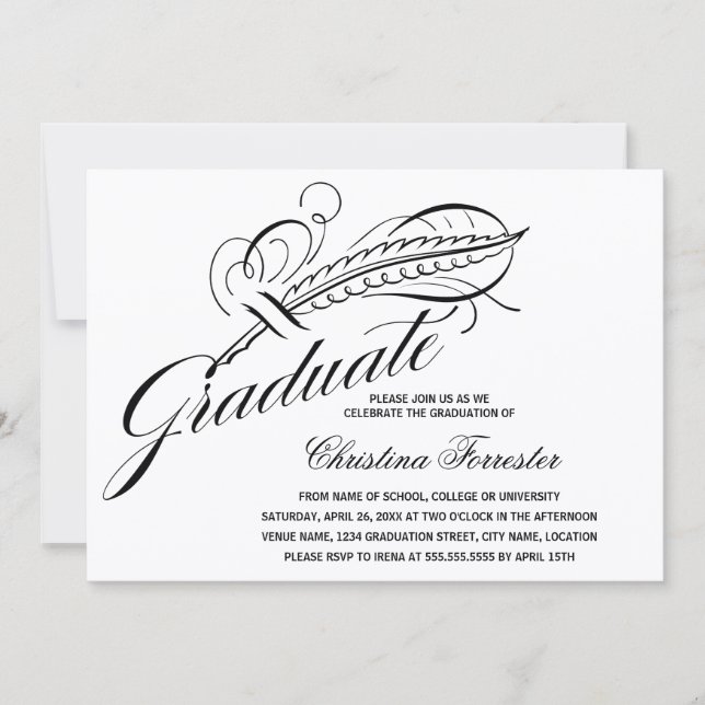 Calligrafie Script Feather Quill Abschluss Einladung (Vorderseite)