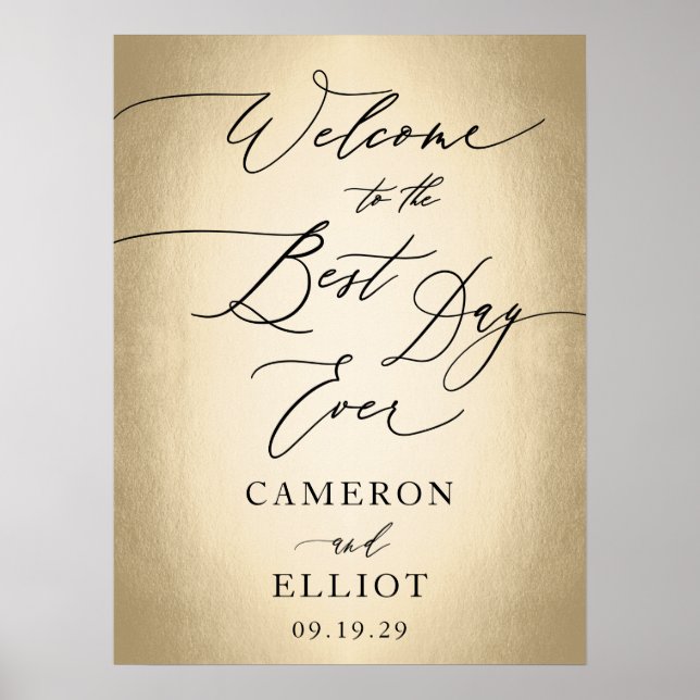 Calligrafie Script Gold Best Day Ever Wedding Sign Poster (Vorne)
