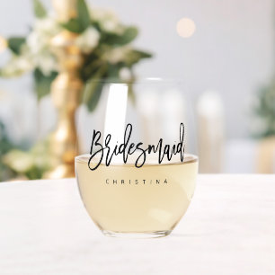 Calligrafie Stilvolle Skriptbezeichnung Bridesmaid Weinglas Ohne Stiel