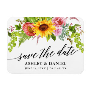 Calligrafie Sunflower Boho Floral Save the Date Magnet