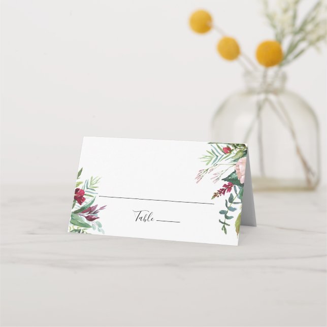 Calligrafie Tropical Floral Wedding Platzkarte (Vorderseite)
