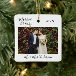 Calligrafie Verheiratet und Merry-Foto-Hochzeit Keramikornament