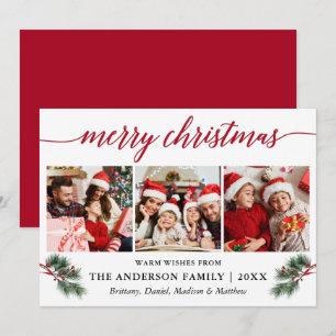 Calligrafie Wasserfarbene Pines Berries 3 Foto Rot Feiertagskarte