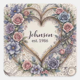 Calligrafie Wedding Heart Quadratischer Aufkleber