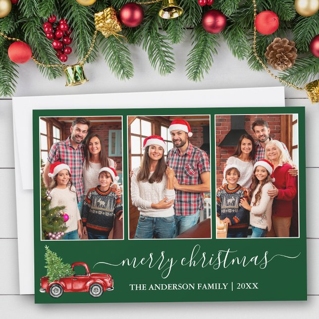 Calligrafie Weihnachten 3 Foto Roter LKW Grün (Customize to add text to back of card.)