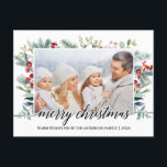 Calligrafie Weihnachtsgrün Familienhotel Foto Postkarte<br><div class="desc">Moderne Elegante Kalligrafie Script Merry Christmas Watercolor Holiday Greenery Foto Postcard</div>