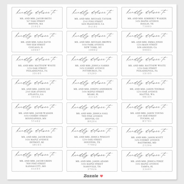 Calligrafisches Skript Wedding Guest Address Label (Blatt)