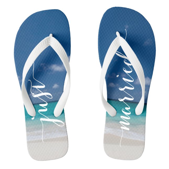 Calligrafy Beach nur verheiratet Hochzeit Flip Flo Flops (Fußbett)
